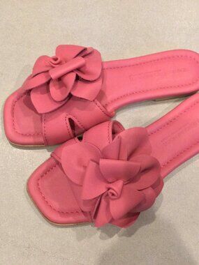NEW Kennel & Schmenger Pink Flower Slide Sandals Leather(Length: 9.5 inches)